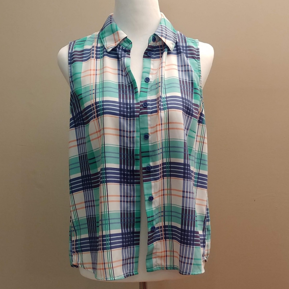 $5 Forever 21 Teal & Blue Button Down Tank Top